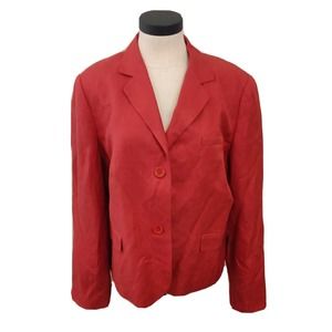 Talbots Women's Blazer Size 14 Linen Silk Red Buttoned Dress Coat.